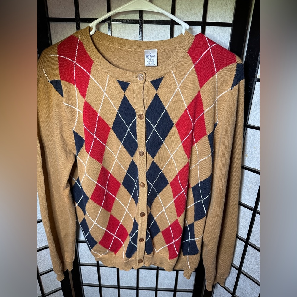 ARGYLE PREPPY PRINT GINGHAM STYLE SWEATER